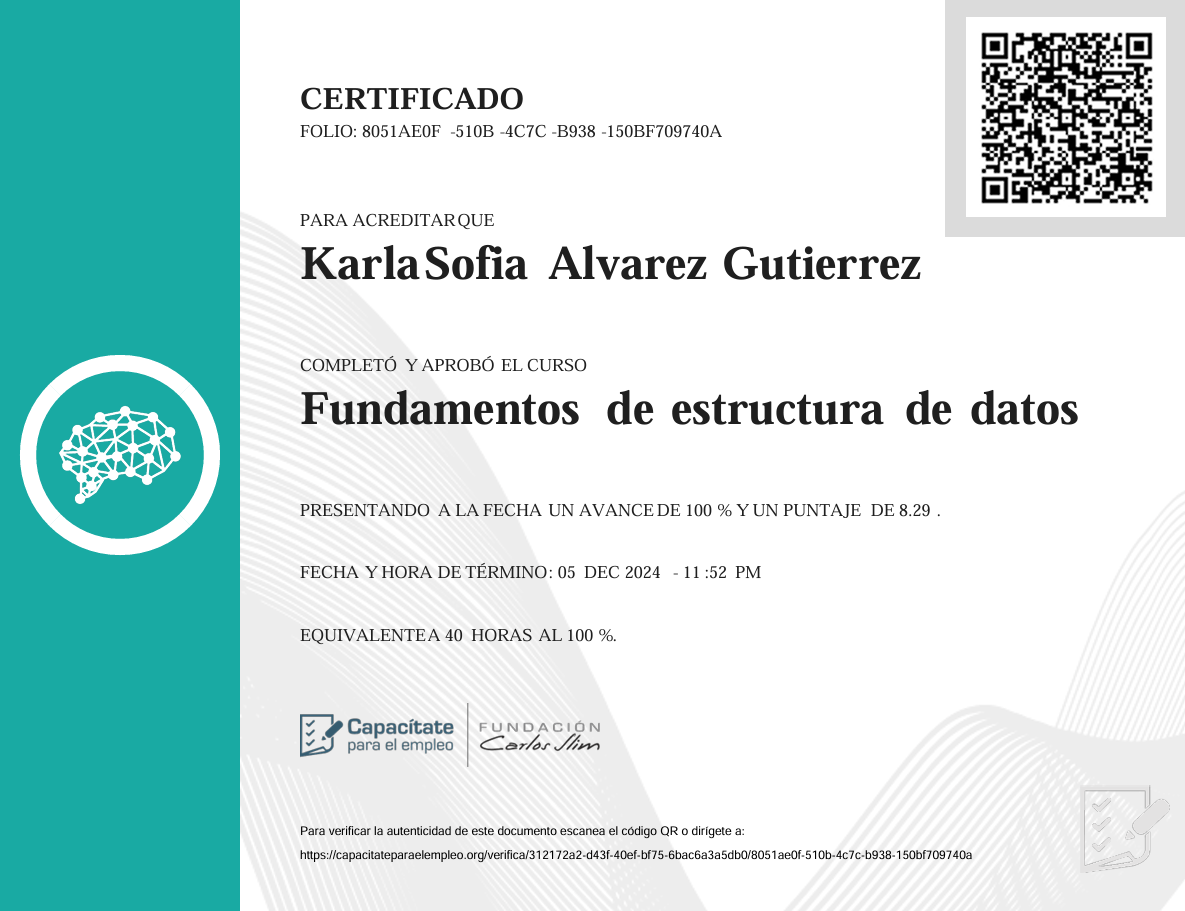 Certificado de Estructura de Datos